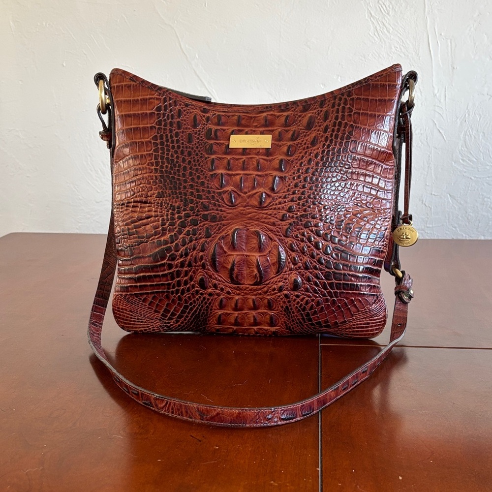 Brahmin Rich Brown Croc-Embossed Crossbody Bag‎